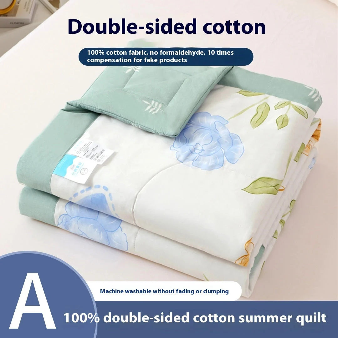 Double-sided cotton summer blanket with vibrant prints and antibacterial protection
