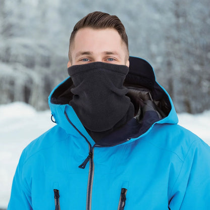 Winter fleece tube scarf mask in black and gray, offering windproof and UV protection