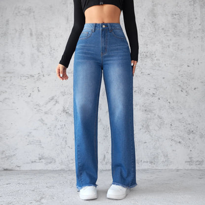 Women's high-waist wide-leg jeans in classic blue