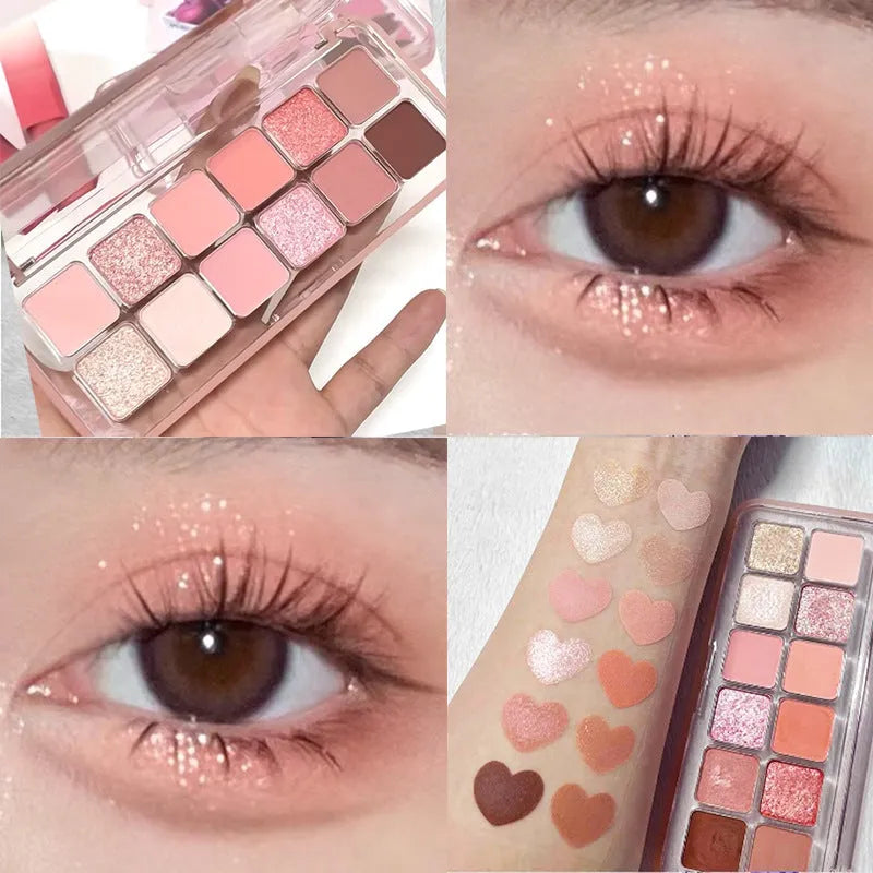 Creative Home 12-colour eyeshadow palette showing Peach Apple and Cherry Plum powder eyeshadows