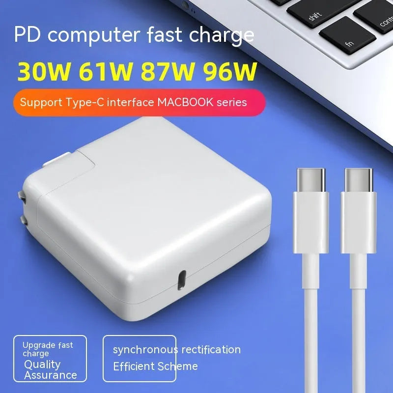61W laptop power adapter with UK plug measuring 7x7x3cm