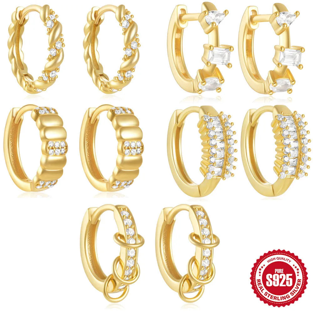 Sterling silver geometric diamond stud earrings with circular design in gold or silver electroplated finish