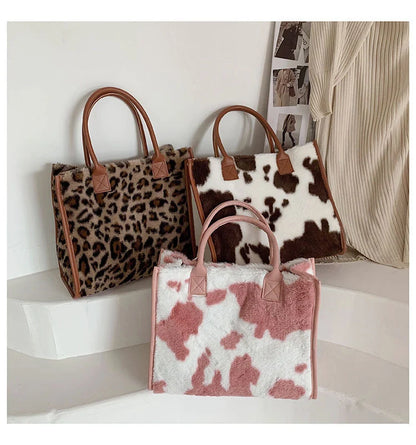 Korean style large-capacity handbag in leopard print with magnetic buckle