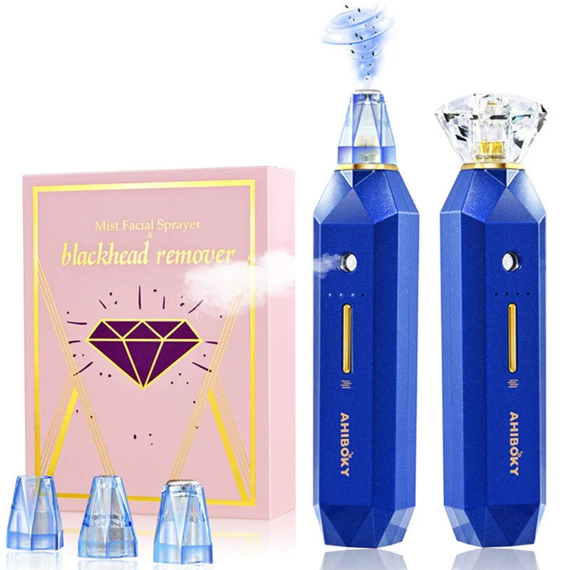 2-in-1 blackhead remover and facial sprayer in pink and sapphire blue