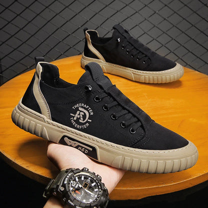 Men's casual canvas shoes in various colours, featuring breathable mesh lining and rubber soles.