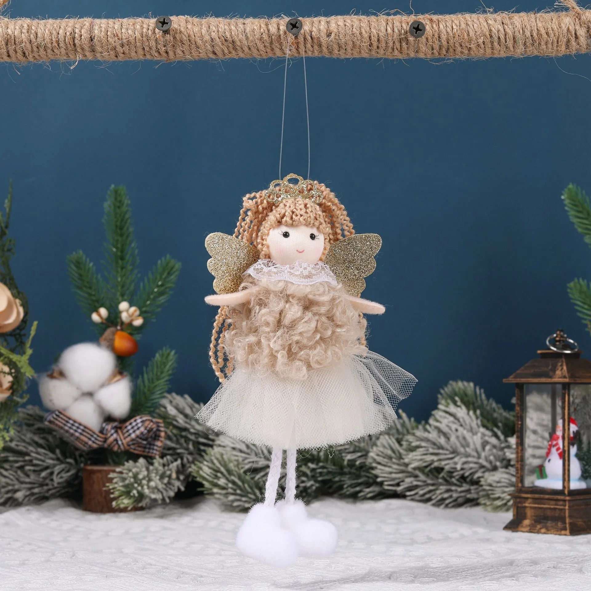 Cartoon angel cloth hair pendant for Christmas high ponytails in white, pink, and khaki.