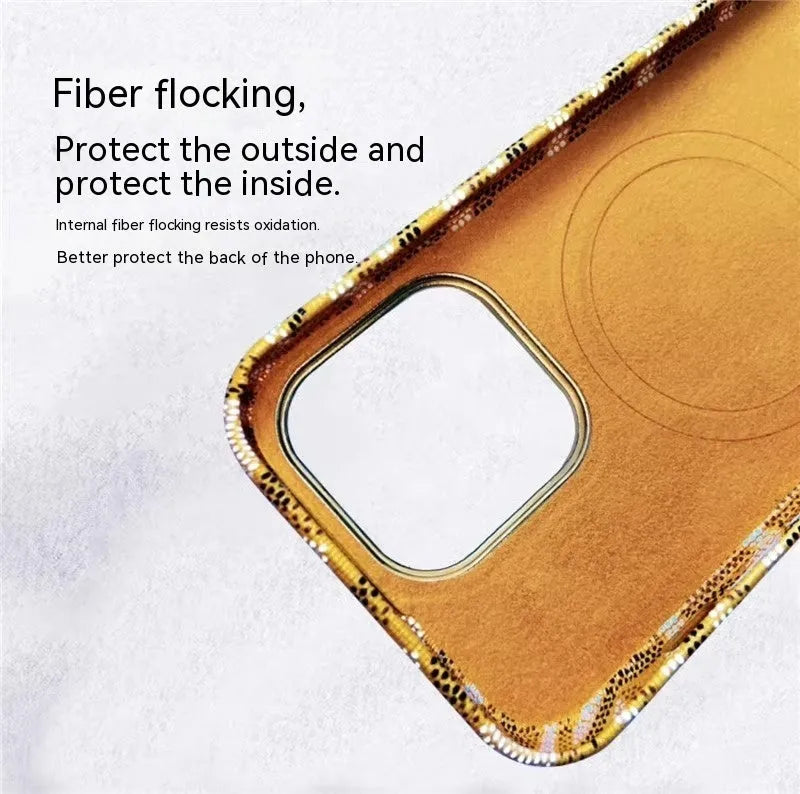 Leather magnetic drop-resistant phone case for Apple iPhone in gold with all-inclusive design