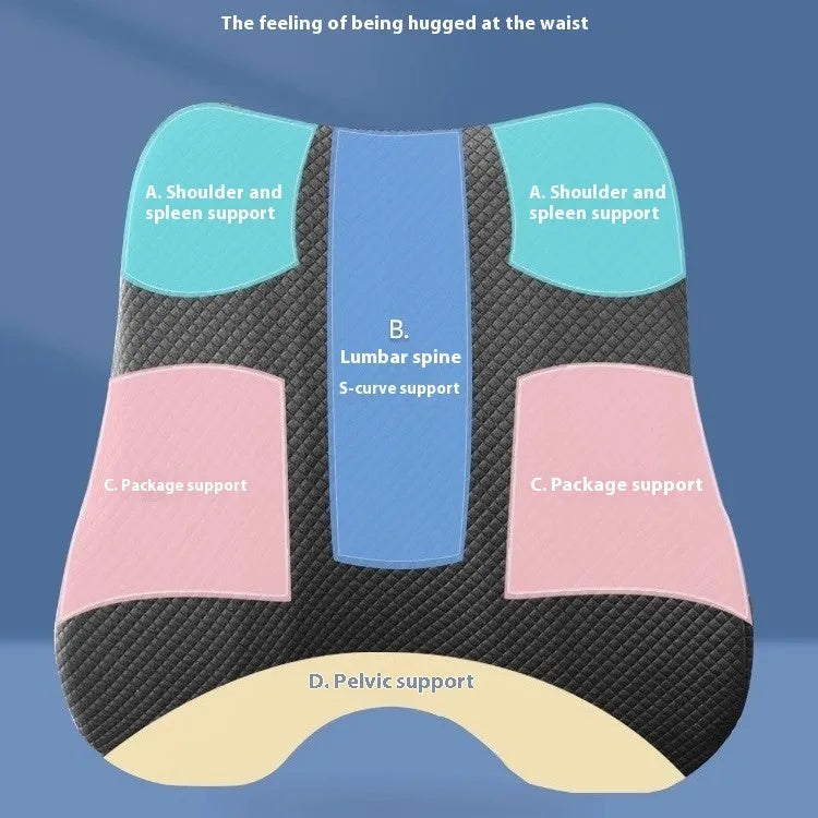 Office station chair lumbar support cushion measuring 40x40x8cm in grey, navy blue and pink colours