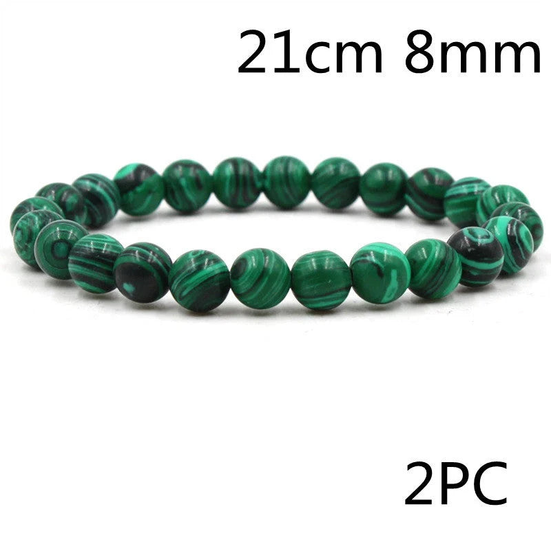 Classic black matte green malachite bracelets with unique textures, suitable for women and men.