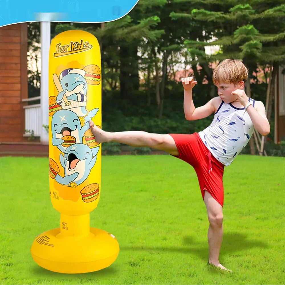 Yellow hamburger pattern inflatable boxing column standing upright at 120cm height for punching practice