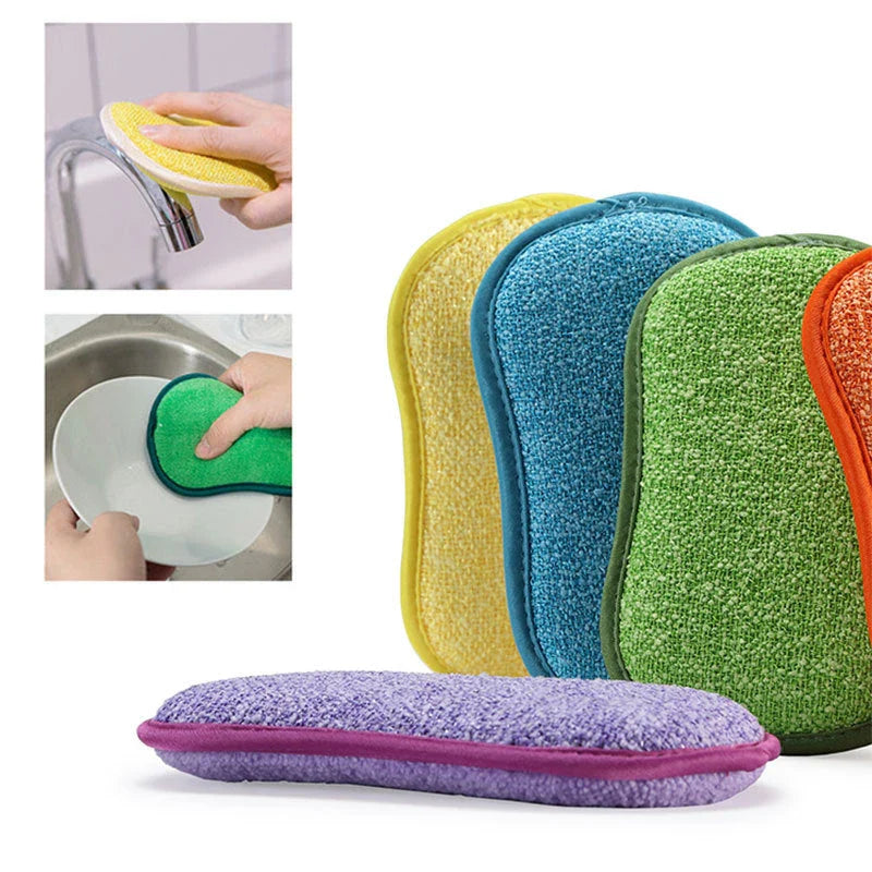 Double-sided microfiber cleaning sponge with high-density inner core for tough kitchen messes