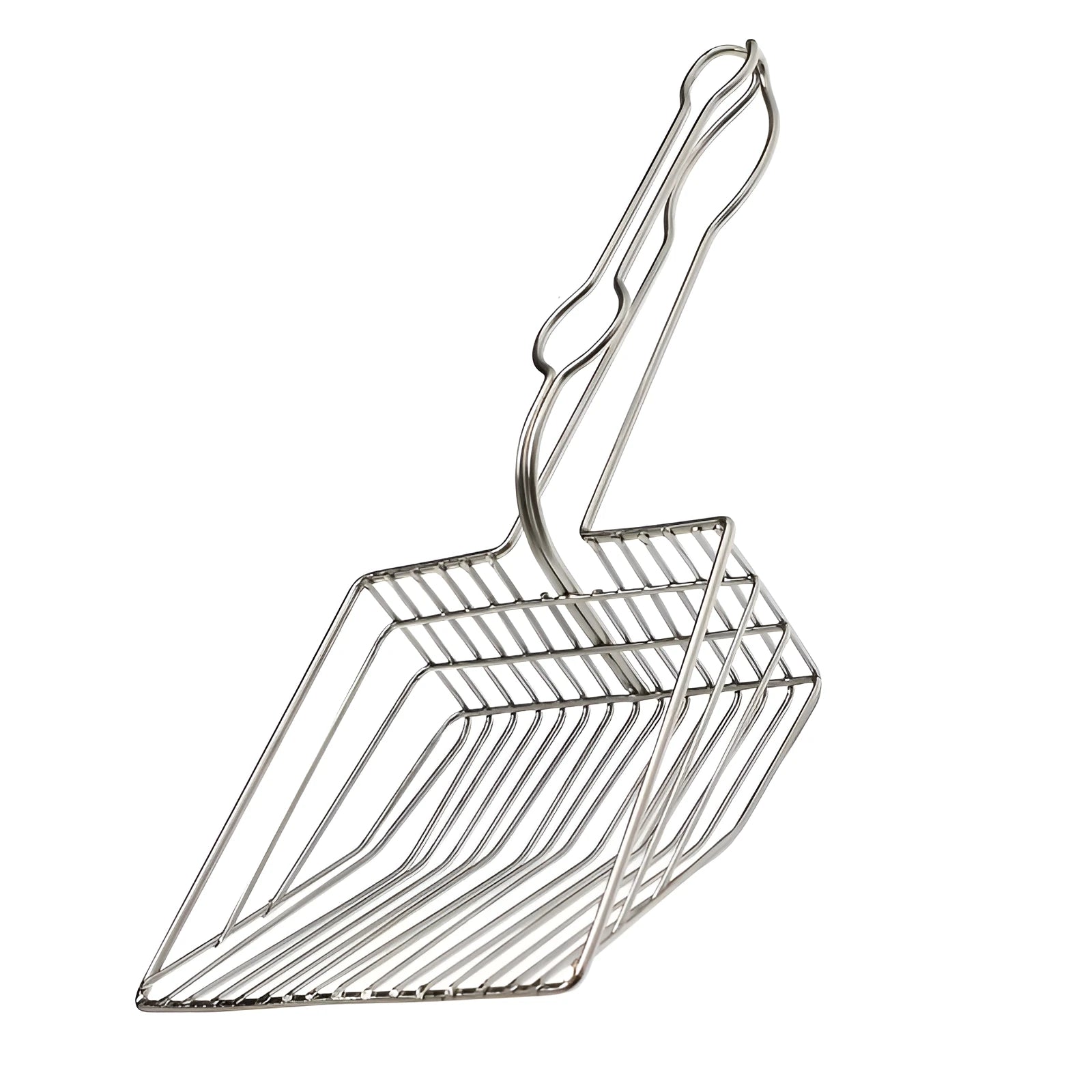 Large metal instantaneous filter cat litter shovel with plated finish and PVC handle for pet waste removal