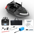 Black and luminous yellow remote control GPS fishing boat with antenna and LED light on open water.