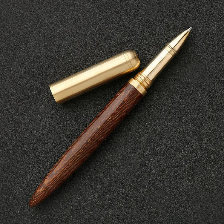 Brass sandalwood signature pen showing metal and wood construction with choice of five wood colour options
