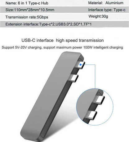 Sleek and versatile USB-C hub with multiple ports for charging, data transfer, and device connectivity