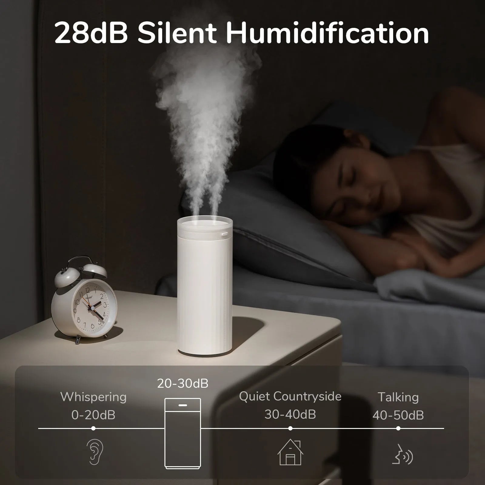 Small 500ml desk humidifier with night light and two fog outlets, USB powered, in Earth Brown