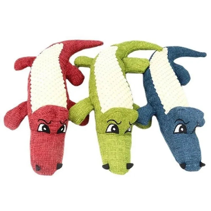 Corn grid texture pet plush toy in blue, green, and red colours with biting sound mechanism