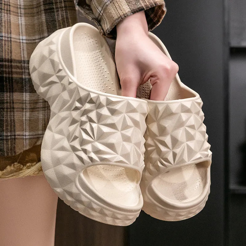 EVA foam flip flop slippers with a thick sole in black, khaki, or white colour.