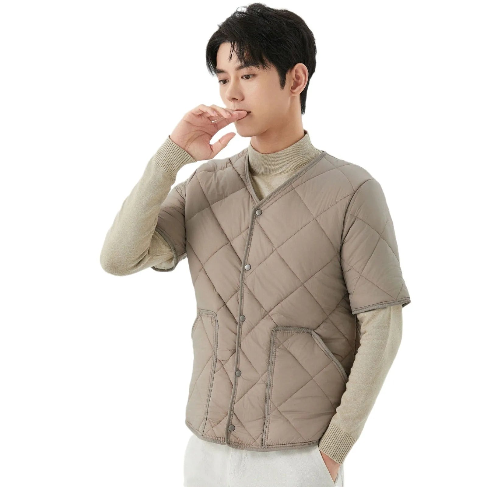 Men's cotton jacket top with velvet thermal lining in dark gray, fleece-lined, casual wear
