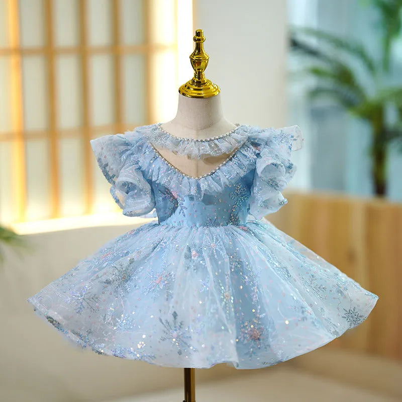 Girl's sky blue princess costume dress in polyester fabric for parties