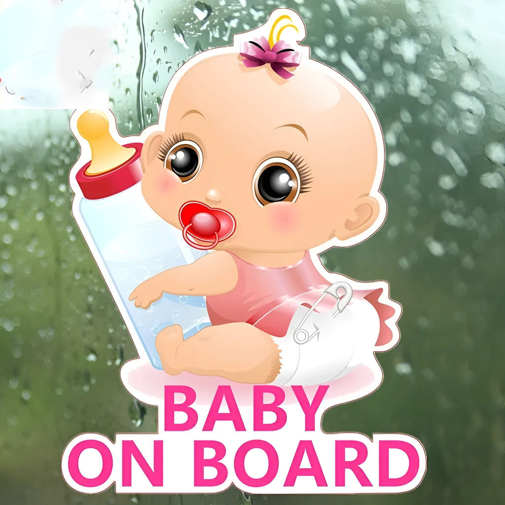 Baby on board princess bottle reflective car sticker in pink, 14x19cm, pet material, strong adhesion