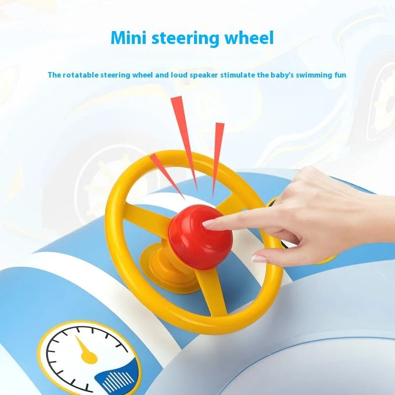 Pink inflatable swimming ring with cartoon sports car design for children's swimming