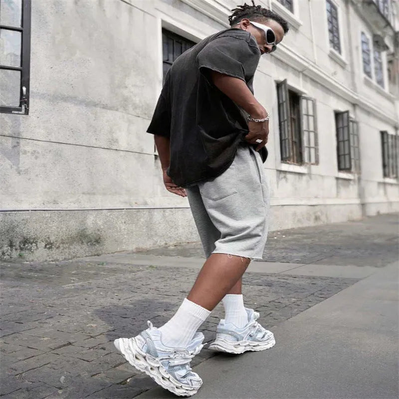 Men's straight-leg medium-long trousers in black, green, or light grey for streetwear and casual sports