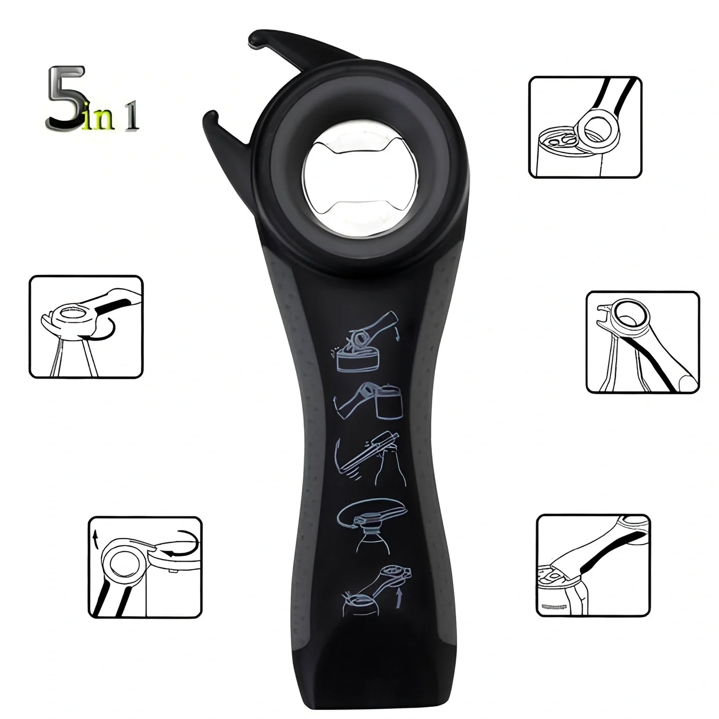 Stainless steel multifunction kitchen opener with bottle opener and corkscrew functions