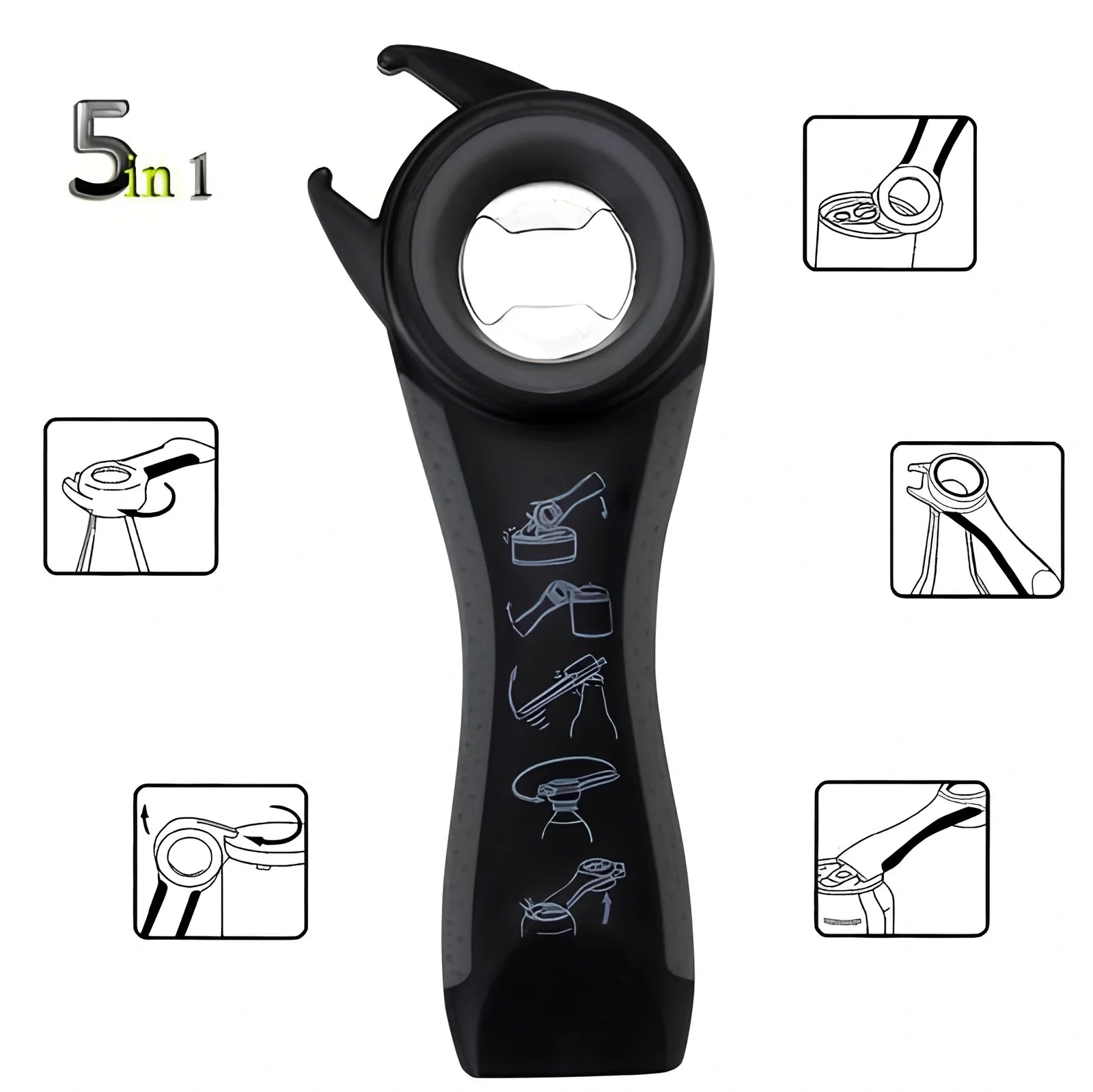 Stainless steel multifunction kitchen opener with bottle opener and corkscrew functions