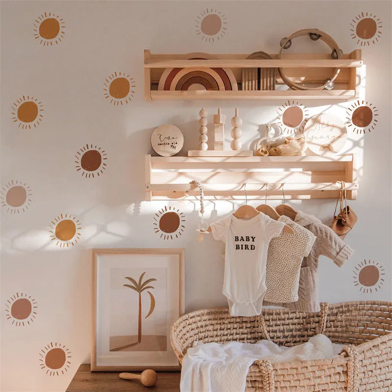 Cartoon sun wall stickers three layouts 29x20cm plastic self-adhesive for children's room