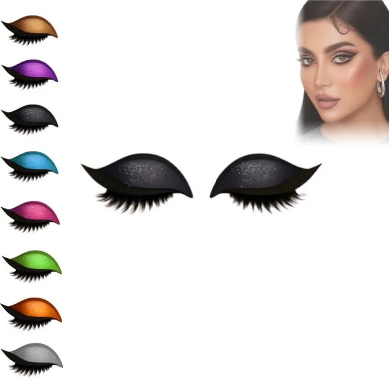 Lazy eyeshadow eyelash stickers in eight colour options on a white background