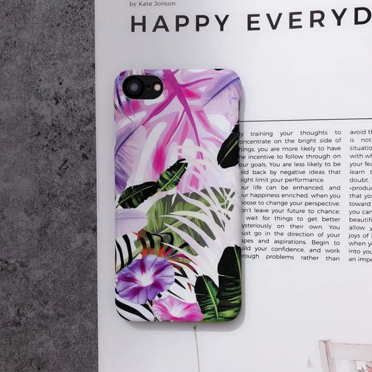 White leaf oil painting morning glory flower phone case on an iPhone