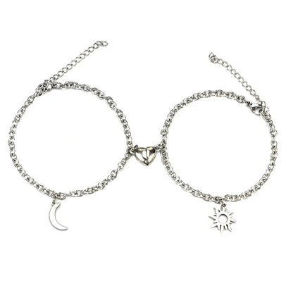 Sun Moon Charm Stainless Steel Couple Bracelets in NK, O type, and pearl colors