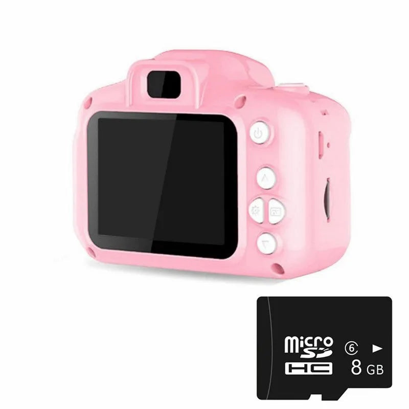 Children's HD digital waterproof camera with 2.3 inch LCD screen in blue, showing front view with lens