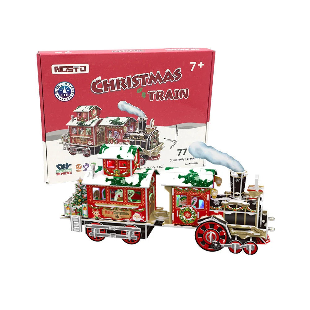 3D Train DIY Puzzle with RGB light, perfect for children's Christmas gifts