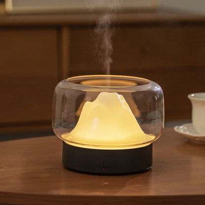 Soothing Ambient Light Aromatherapy Diffuser with Mountain Landscape Display and Warm LED Lighting