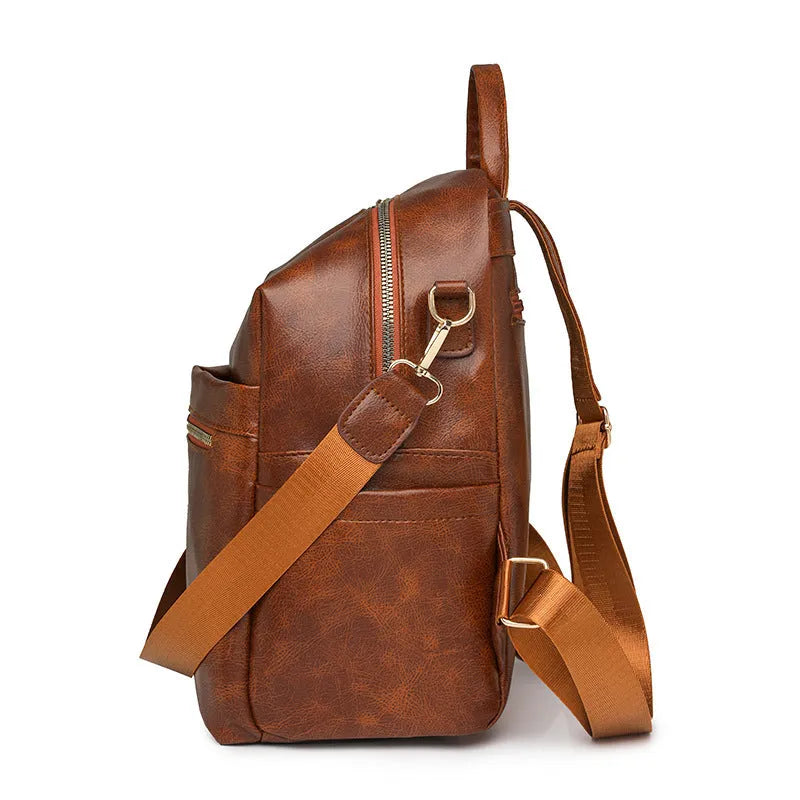 PU backpack with telescopic handle in black, square vertical shape, 24x15x31cm, sitting upright on floor