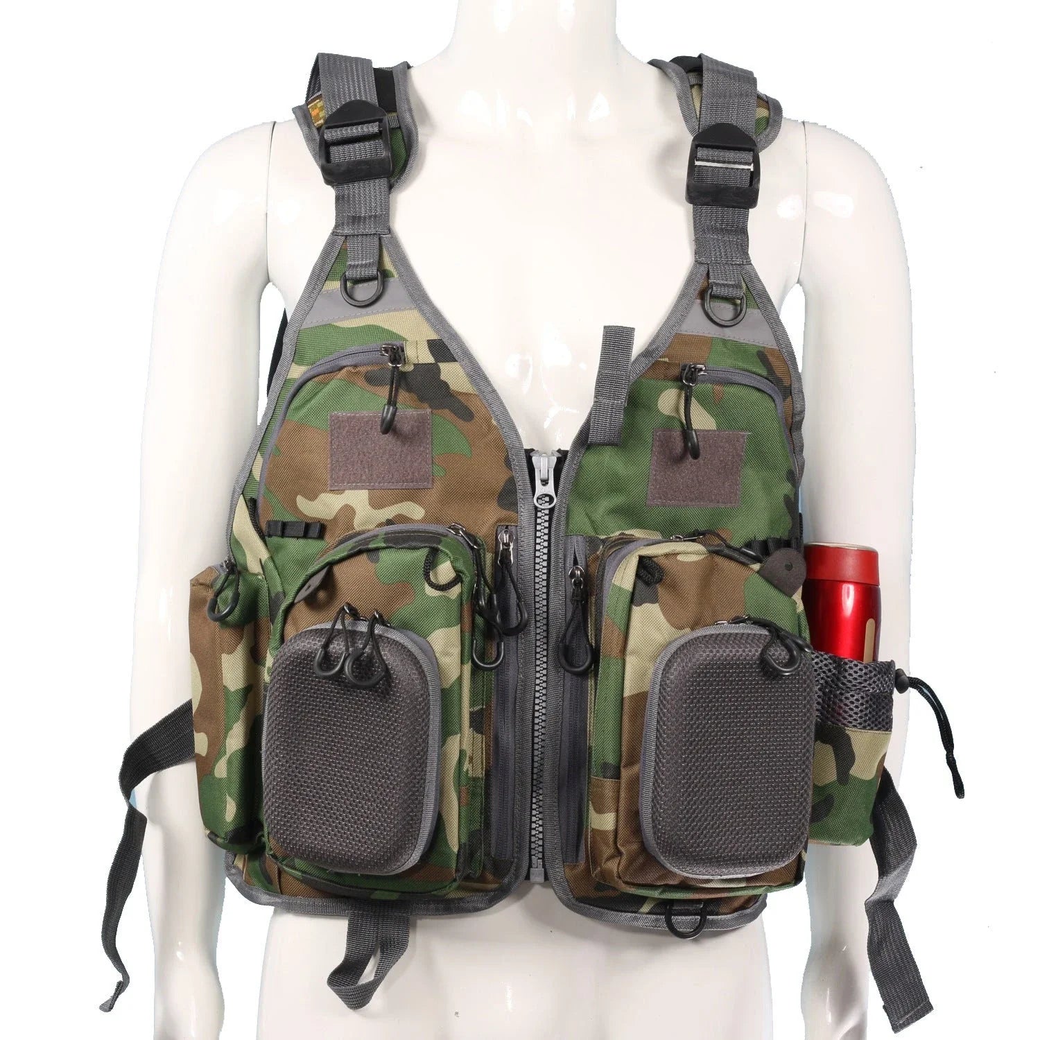 Versatile and durable fishing vest with premium ripstop polyester shell, removable EPE foam for buoyancy, and ample storage pockets