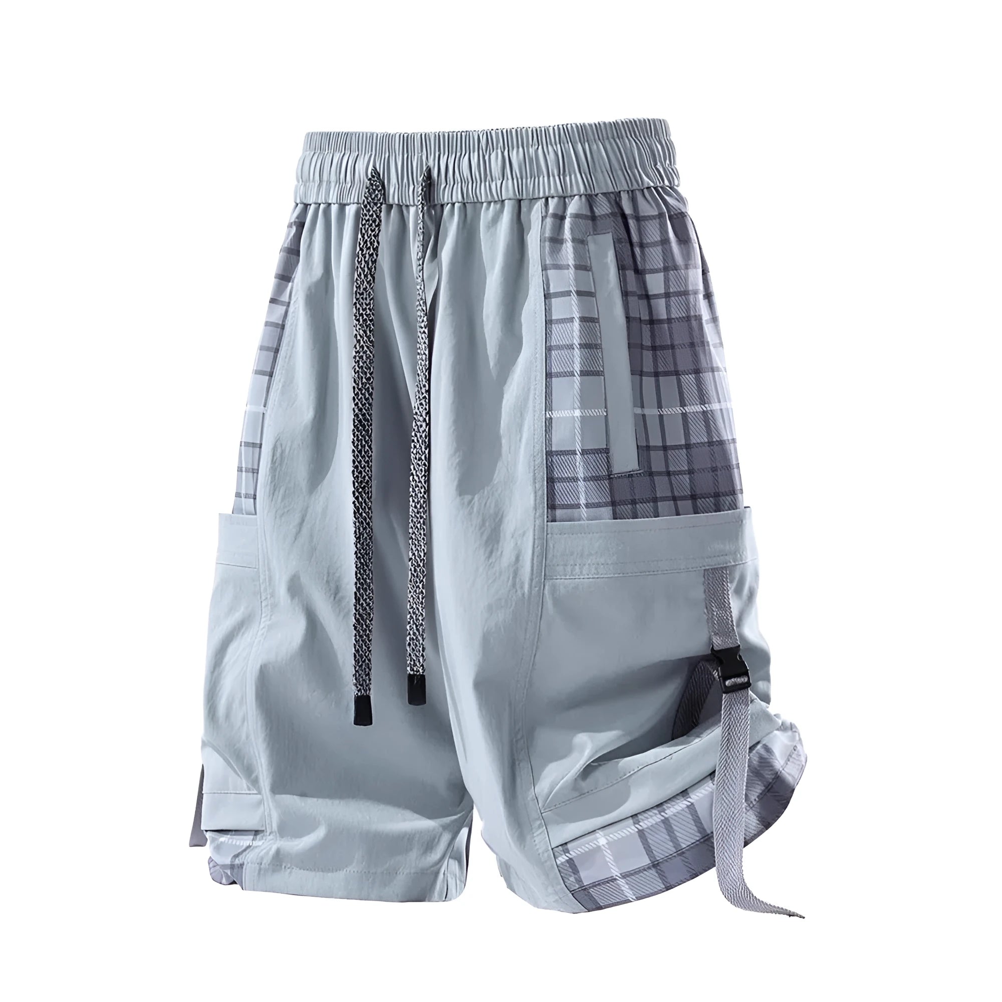Men's plaid stitch cargo shorts in loose fit with cargo pockets and micro-elastic waistband