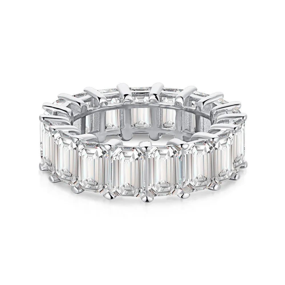 Women's rectangular silver ring with full diamond and super glitter zircon stones in blue colour