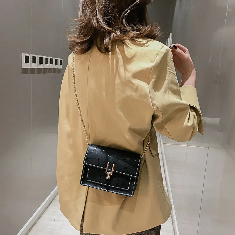 Geometric rhombic square PU cross body bag with chain handle, available in light grey