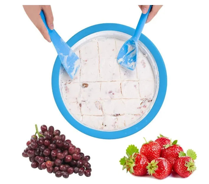 Hot Home Fried Yogurt Machine no electricity needed, 30x30x6.5cm, children food grade material, with shovels, blue colour