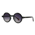 European American retro artistic round sunglasses with black frame and gray lenses, full-frame plastic design