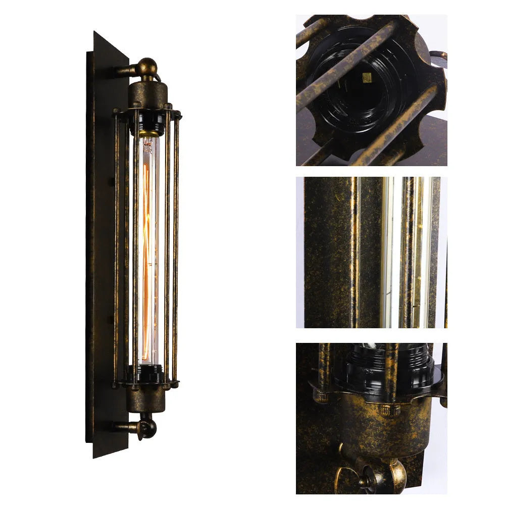 Refined retro industrial style iron devil island flute wall lamp in black finish with American style design