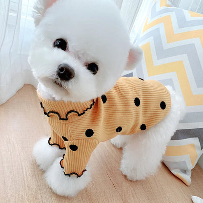 Dot turtleneck dog bottoming shirt in cotton with polka dot design