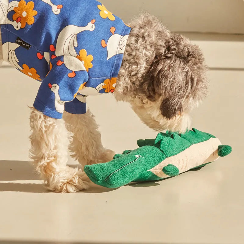 Green soft plush toy dog measuring 35cm by 18cm