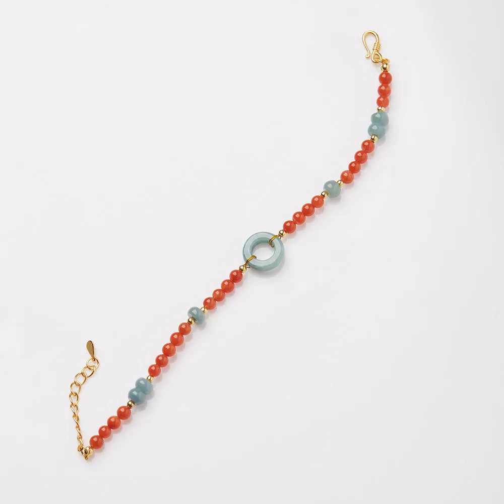 Natural South Red Agate bracelet with adjustable clasp and geometric bead design
