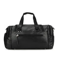Black waterproof PU travel bag with a separate shoe compartment, shown with dimensions 52cm x 19cm x 27cm.