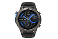 Black smart watch with AMOLED screen showing outdoor compass and heart rate data on wrist