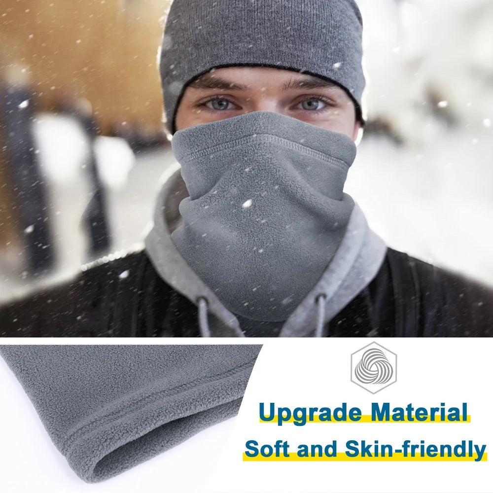 Winter fleece tube scarf mask in black and gray, offering windproof and UV protection